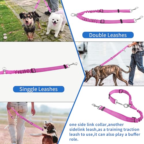 YAODHAOD Double Dog Leash,Two Dog Leash Splitter, No Tangle 360° Swivel Rotation Reflective Lead, Adjustable Length Bungee Heavy Duty Walking Training Dual Extension (Rose Red) - color: Rose Red