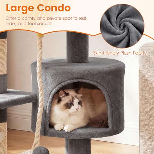 PETSITE 36-inch Multi-Level Cat Tree, with Sisal Scratching Posts, Comfy Top Perch, Cozy Condo, Playful Sisal Rope and Spring Ball, and Dangling Ball, Ideal for Indoor Cats and Kittens (Grey) - color: Grey