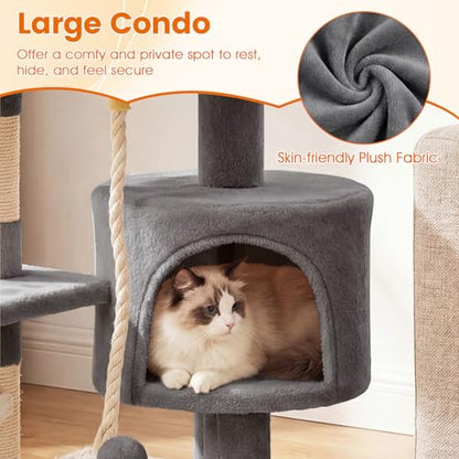 PETSITE 36-inch Multi-Level Cat Tree, with Sisal Scratching Posts, Comfy Top Perch, Cozy Condo, Playful Sisal Rope and Spring Ball, and Dangling Ball, Ideal for Indoor Cats and Kittens (Grey) - color: Grey