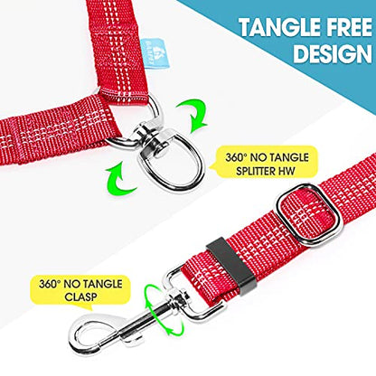 Two Dogs Leash Splitter, Tangle-Free 360° Swivel and Length Adjustable with Triple Reflective Threads for Night Walking