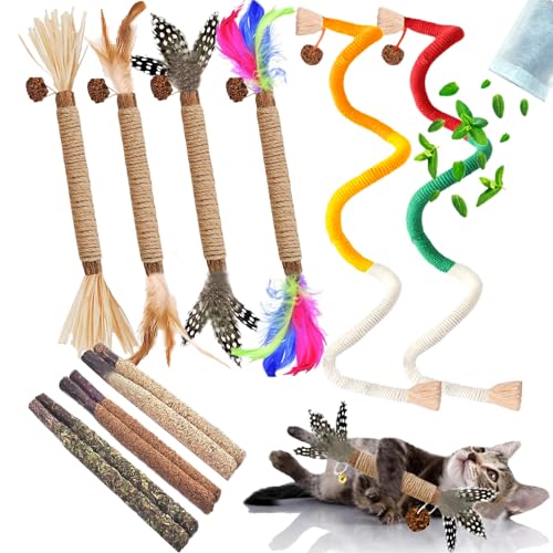 Cat Toys 12Pcs Catnip Toys for Indoor Kitten Cat Silvervine Chew Molar Scratch Cotton Rope Cleaning Teeth Dental Stick Treat Kitty Self Play Kick - size: MIX-12 Pack