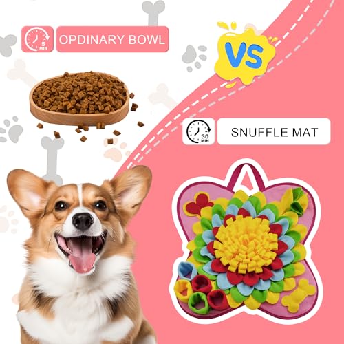 Snuffle Mat for Dogs Pet Treats Feeding for Small Medium Breed Dogs Non-Slip Interactive Dog Puzzle Toys Encourages Natural Foraging Skills - color: Pink Sunflower 20 "x 20"