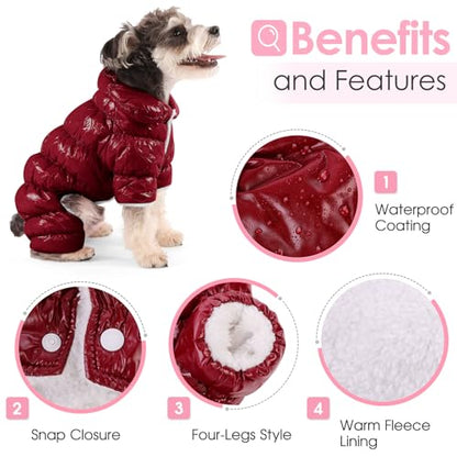 AOFITEE Dog Coat, Waterproof Dog Jacket, Fullbody Dogs Winter Coat Snowsuit, Windproof Puppy Puffer Jacket Snow Suit with Legs, Pet Fleece Winter Vest Coats for Small Dogs, Christmas Red S - color: Burgundy, size: Small