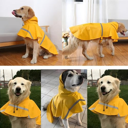 NACOCO Large Dog Raincoat Adjustable Pet Water Proof Clothes Lightweight Rain Jacket Poncho Hoodies with Strip Reflective (L, Yellow) - color: Yellow, size: Large (Pack of 1)