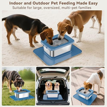 10L No Spill Dog Water Bowl, 2.6 Gal Stainless Steel No Splash Large Dog Water Bowl with Non-Slip Silicone Mat, Spill Proof Slow Drinking Pet Bowls for Messy Drinkers Indoor/Outdoor Use Blue - color: Blue