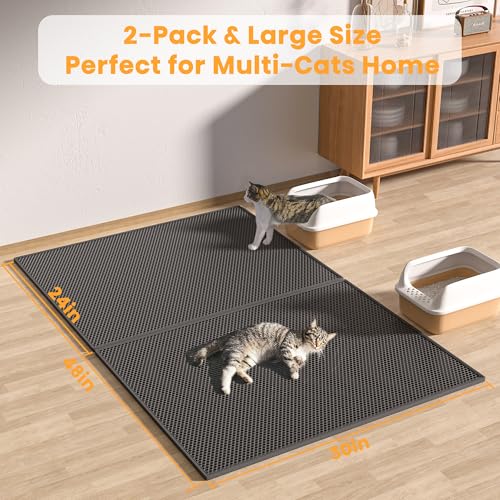 Pieviev 2 Packs Cat Litter Mat Double Layer Waterproof Urine Proof Trapping Mat (30''X24'', Black) - color: Black
