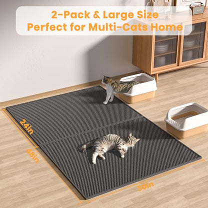 Pieviev 2 Packs Cat Litter Mat Double Layer Waterproof Urine Proof Trapping Mat (30''X24'', Black) - color: Black