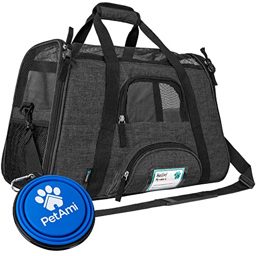 PetAmi Airline Approved Pet Carrier for Cats & Small Dogs, Soft Sided TSA Travel Carrier Bag with Sherpa Bed, Breathable Mesh Ventilation, Collapsible Bowl, Up to 18 lbs, Small Heather Dark Gray - color: Charcoal, size: Small - 17"L x 10.2"W x 11.2"H