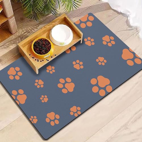 18"×30" Dog Food Mat-Absorbent Dog Mat for Food and Water, No Stains Quick Dry Cat Food Bowl Mat with Footprints for Messy Drinkers,Blue - color: Blue, size: 18"×30"