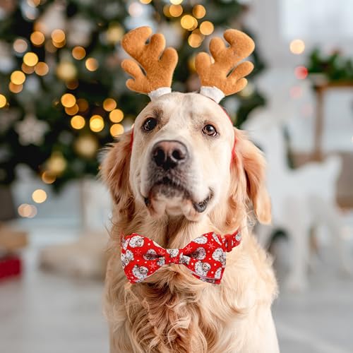 Christmas Dog Collar with Bow Tie, Holiday Festive Santa Claus Pattern Xmas Pet Collar, Adjustable with Quick Release Buckle for Puppy, Small, Medium, Large Dogs, Boy & Girl Pets - color: Christmas snowflakes, size: Small-(11"-17") Neck * 5/8" Wide
