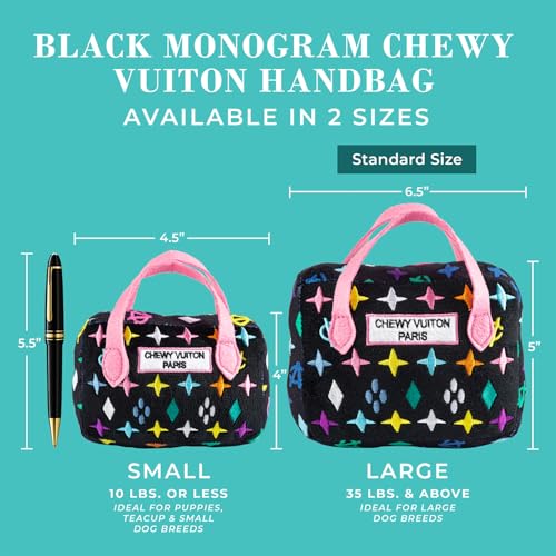 Haute Diggity Dog Chewy Vuiton Handbag Plush Squeaky Dog Toy, Soft Durable Designer-Inspired Stuffed Puppy Chew Toys for Small & Medium Dogs, Machine-Washable (Black Monogram) Small - color: Black Purse, size: Small