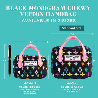 Haute Diggity Dog Chewy Vuiton Handbag Plush Squeaky Dog Toy, Soft Durable Designer-Inspired Stuffed Puppy Chew Toys for Small & Medium Dogs, Machine-Washable (Black Monogram) Large - color: Black Purse, size: Large