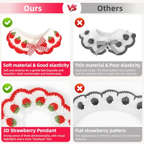 Cat Collar Breakaway, Kitten Collar with Cute Bow Tie Strawberry Pattern Comfortable for Kitty and Small Puppies, Bandana Fits Neck 2-3 Inches (White) - color: white