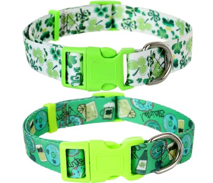 St Patricks Day Dog Collar 2 Pack, Shamrock Dog Collar Green for Medium Dogs - color: St Patricks Day, size: M