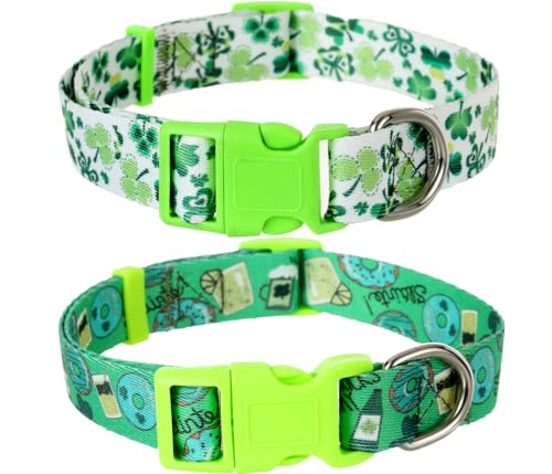 St Patricks Day Dog Collar 2 Pack, Shamrock Dog Collar Green for Medium Dogs - color: St Patricks Day, size: M