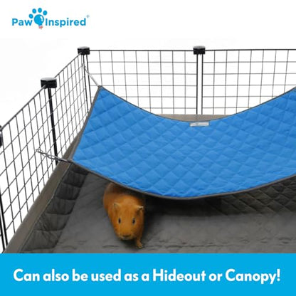 Paw Inspired Hanging Fleece Hammock for Ferrets, Rats, Chinchillas, Sugar Gliders, Small Pets | Hideout Toy for Guinea Pigs, Hamsters | Swivel Clips for Small Animal Cages (Gray/Blue) - color: Gray/Blue