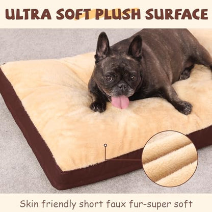 Dog Crate Bed Waterproof Deluxe Plush Dog Beds with Removable Washable Cover Anti-Slip Bottom Pet Sleeping Mattress for Large, Medium, Jumbo, Small Dogs, 29 x 18 inch, Brown - color: Brown, size: 29.0"L x 18.0"W x 3.0"Th