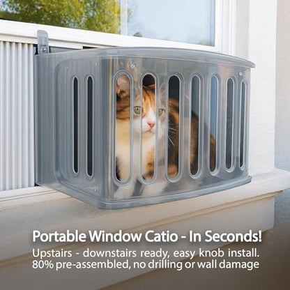 VistaCatio Window Catio - Fits 26-32" Vertical Windows, Deluxe Catio Window Box for Indoor Cats, Max Enrichment and Freedom, Fresh Outdoor Air, Portable Easy Install, 2-Year Protection, Made in USA