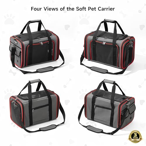 EliteField Soft-Sided Pet Carrier (3-Year Warranty, Airline Approved), Foldable Travel Bag with Removable Fleece Bed for Dogs, Cats & Small Pets, Scratch-Resistant Mesh - color: Gray, size: 18.0"L x 11.0"W x 11.0"H
