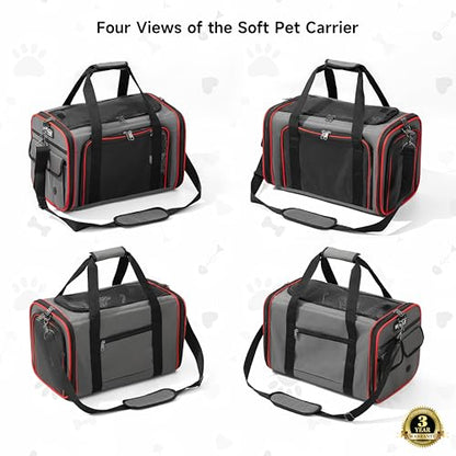 EliteField Soft-Sided Pet Carrier (3-Year Warranty, Airline Approved), Foldable Travel Bag with Removable Fleece Bed for Dogs, Cats & Small Pets, Scratch-Resistant Mesh - color: Gray, size: 20.0"L x 12.0"W x 12.0"H