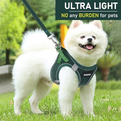 Small Pet Harness Collar and Leash Set, Step in No Chock No Pull Linen Fabric Soft Mesh Dog Vest Harnesses Reflective for Dogs Puppy Cats Kitten Rabbit (Green, XXS) - color: Green, size: XXS