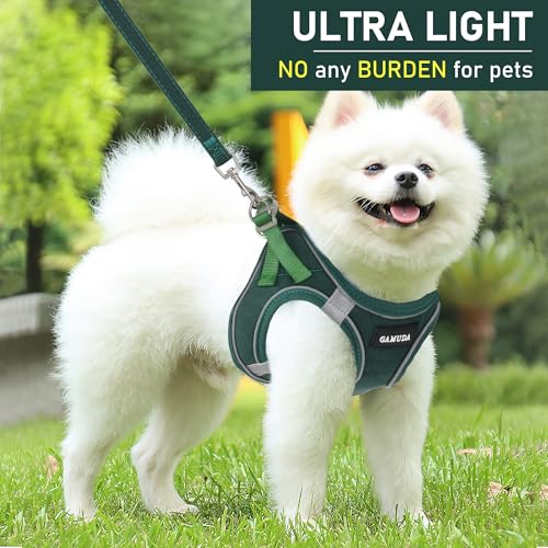 Small Pet Harness Collar and Leash Set, Step in No Chock No Pull Linen Fabric Soft Mesh Dog Vest Harnesses Reflective for Dogs Puppy Cats Kitten Rabbit (Green, L) - color: Green, size: Large