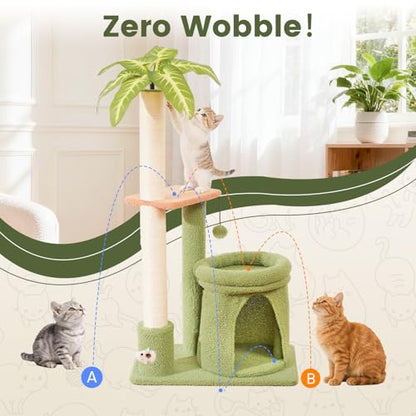 Cat Tree Tower with Scratching Post, Indoor 36in Medium Kitty Climbing Frame with Perch, Cave, Ball Toys, Multi Functional Kitten Climber and Scratcher, Stable Stand and Space Saving Design