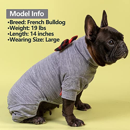 KYEESE Dog Coats Turtleneck Stretchy Dog Pajamas Super Soft Warm Material Dogs Sweater with Bowtie Pet Onesie for Small Dogs Cold Weather Coat, Grey,L - color: 08# Grey, size: Large (15-22lbs)