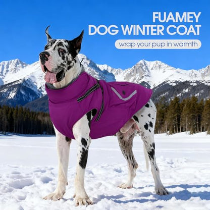 FUAMEY Fleece Lined Dog Coat, Warm Dogs Jacket with Harness, Pop Bag Pockets, Extra Large Doggy Thermal Vest Back Zipper Winter Suit, Snow Cold Weather Outfits, Weimaraner (Violet, 2XL) - color: Bright Violet, size: XX-Large