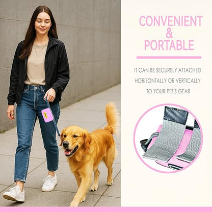 Dog Treat and Poop Bag Holder for Leash, 2 Waterproof Zipper Pouches for Pet Walking Accessories, with Dispenser, Training Clicker and 1 Free Roll (Pink) - color: Pink