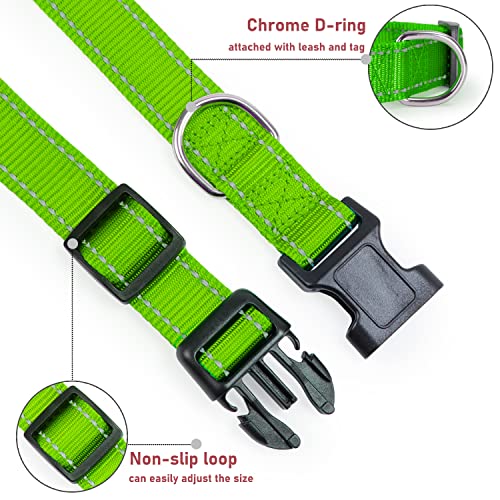 Reflective Dog Collar with Buckle Adjustable Safety Nylon Collars for Small Medium Large Dogs, Grass Green XXS - color: Grass Green, size: XX-Small :Width 3/8",Neck 8-12"