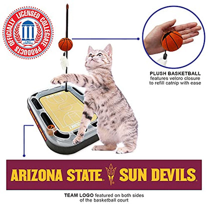 Cat Scratch Toy NCAA Arizona State Sun Devils Reversible Basketball Court Felt/Cardboard Cat Scratcher. Interactive Cat Ball Bell Tracks. 6-in-1 CAT Toy. Cat Wand Poll. Catnip-Filled Plush Basketball - color: Arizona State Sun Devils University