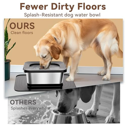 10L No Spill Dog Water Bowl, 2.6 Gal Stainless Steel No Splash Large Dog Water Bowl with Non-Slip Silicone Mat, Spill Proof Slow Drinking Pet Bowls for Messy Drinkers Indoor/Outdoor Use Black - color: Black