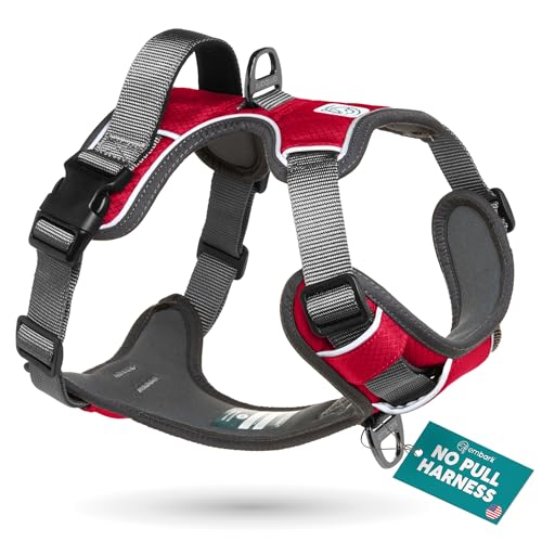 Embark Adventure Small Dog Harness – No-Pull, Reflective Trim, Military-Grade Nylon, Front Clip with Gel-Lined Handle - color: Red, size: S