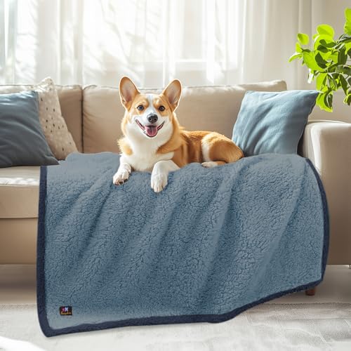 Luciphia Waterproof Pet Blanket for Medium Large Dogs Soft Cat Sherpa Calming Thick Cover Leakproof Cozy Puppy Sofa Bed Car Couch Protector(Blue/Navy,41x31 inches) - color: Blue/Navy, size: 41x31 inches