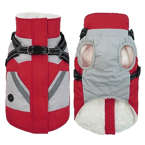 IECOii Warm Small Dog Coat Harness with D Ring -Red,Small- Zip Small Dog Jacket Winter Reflective, Fleece Lined Dogs Snowsuit Snow Jacket,Pet Clothes for Small Dogs Yorkshire Terrier Bichon Shih - color: Red, size: Small(Chest:17.3 in)