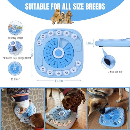 Dog Puzzle Toys Level 2, Dog Puzzles for Smart Dogs, Interactive Dog Treat Puzzles for Large Medium Small Dogs with Suqeaky Dog Button Design - color: Blue Level 2