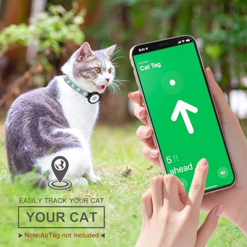 Waterproof Cat Collar with QR TAG & Reflective, Footprints Pattern, Lightweight Kitten Collar for Apple Tag, Hidden GPS Tracker Holder for Cats, Kittens (Teal) (7-12")