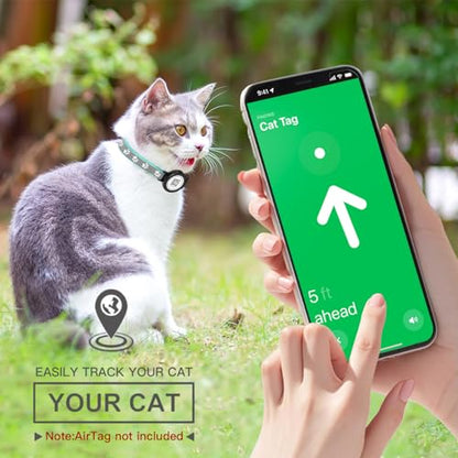 Waterproof Cat Collar with QR TAG & Reflective, Footprints Pattern, Lightweight Kitten Collar for Apple Tag, Hidden GPS Tracker Holder for Cats, Kittens (Teal) (7-12")