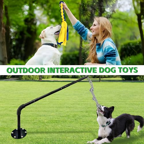 Tether Tug Outdoor Dog Toy, Interactive Exercise Game in Yard, Tether Tug with 2 Rope Toy and Bell for Large Medium Small Dog, Pull Chase and Tug of War - size: Tether Tug 39.4Inch-Black