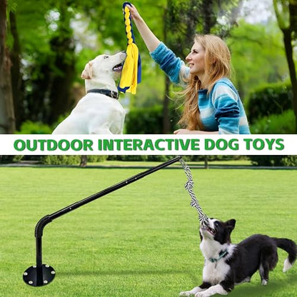 Tether Tug Outdoor Dog Toy, Interactive Exercise Game in Yard, Tether Tug with 2 Rope Toy and Bell for Large Medium Small Dog, Pull Chase and Tug of War - size: Tether Tug 39.4Inch-Black
