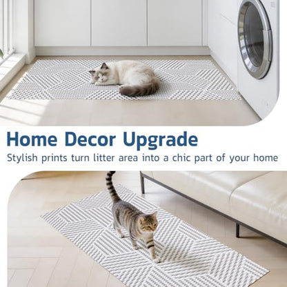 Extra Large Cat Litter Mat, 40x25 Inch Trimable & Soft Foam Pad, Leak-Proof & Non-Slip Bottom, Machine Washable, Scatter Control for Litter Box Area (Beige Geo)