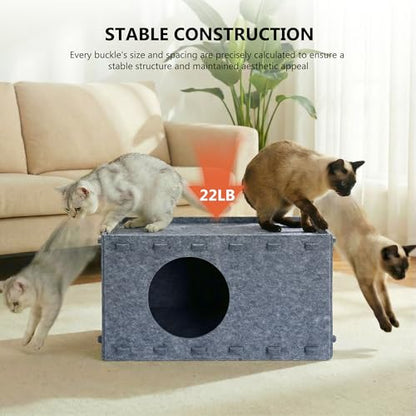 Cat Bed for Indoor Cats, Cat House for Large & Multiple Cats, Foldable Cat Bed Cave, Peekaboo Cat Hideaway, 23.6x15.8x11.8 inch, Medium Gray - style: Medium Gray