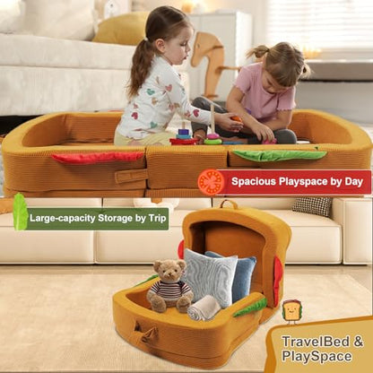 Toddler Travel Bed Sandwich Style - Portable Toddlers Floor Beds, Foldable Soft Foam Travel Crib for Baby and Kid, Washable Cover Toddler Cot with Safety Rail for Travel, Home/Travel Sleep - size: Large – for Kids Ages 2–6