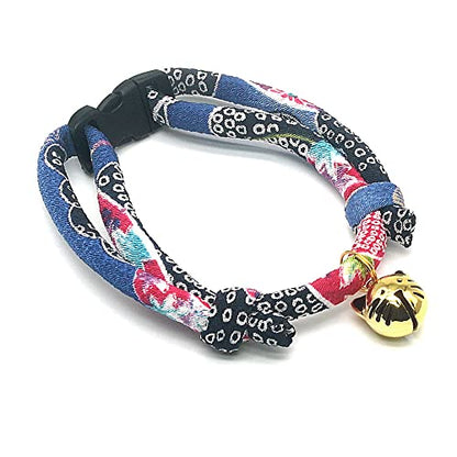 Cat Collar with Kitty Face Bell. Cute Japan Chirimen Kitten Collar. Soft & Lightweight. - color: Midnight Blue