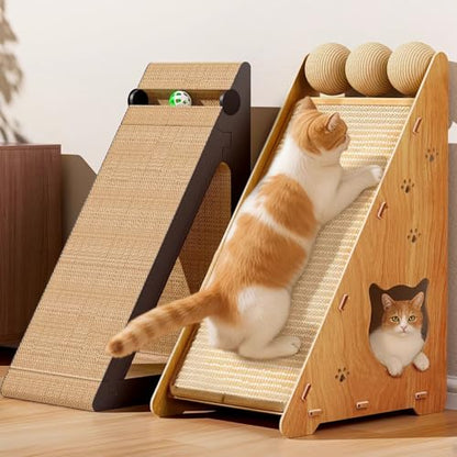 22.44 x 14.56 x 11.41 Inch Sisal Cat Scratcher, Natural Scratching Post, Cat Scratch Pad for Wall and Couch, Durable Toy for Indoor Kittens with Hanging Ball - color: Sisal