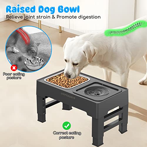 URPOWER 2-in-1 Elevated Dog Bowls 4 Height Adjustable Raised Dog Bowls with No Spill Water Bowl and Stainless Steel Food Bowl Non-Slip Stand for Small Medium Large Dogs - color: Black, size: No Spill Water Bowl