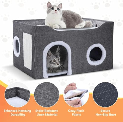 Cat House for Indoor Cats – Foldable Cat Cave & Covered Cat Bed, Cozy Hideaway for Small Pets and Large Cats (23.6"x16"x12.8"),Dark Grey - style: Dark Grey