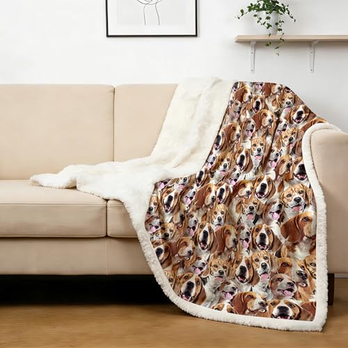 BlessLiving Beagle Dog Sherpa Blanket for Women Pet Lover Gift Cute Beagle Faces Pattern Fleece Throw Blanket Warm Cozy Fluffy Puppy Blankets for Couch Sofa Bed 50 x 60 Inches - color: Beagles, size: Throw, 50 x 60 Inches