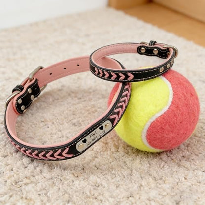 Personalized Dog Collar, Braided Custom PU Leather Dog Collars with Name and Phone Number Engraved Nameplate for Small Medium Large Dogs (Dog Collar)